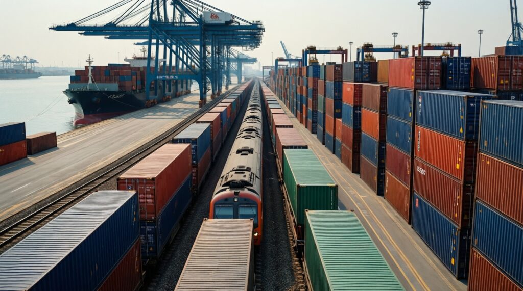 Карта портов Дуная и их специфика для разных типов грузов (зерно, металл, контейнеры) - иллюстрация